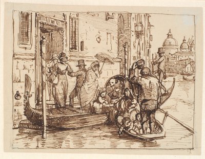 Alighting from a Gondola in Canal Grande in Venice. In the Background Santa Maria delle Salute by Wilhelm Marstrand