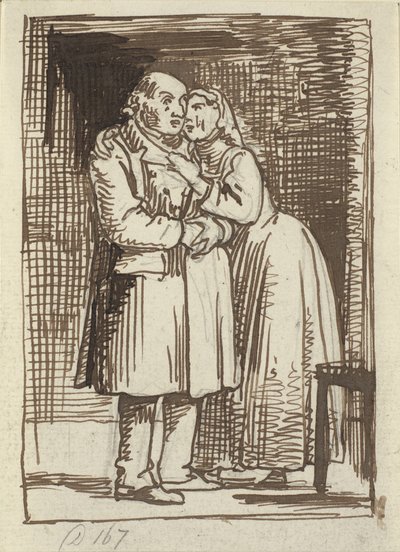 The Sly Wife. A Wife Speaks Earnestly to Her Old Husband and Has Her Arms Around His Neck by Wilhelm Marstrand