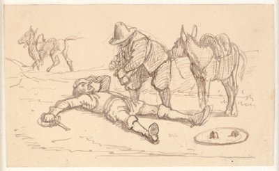 Don Quixote Lying Wounded and Helped by Sancho by Wilhelm Marstrand