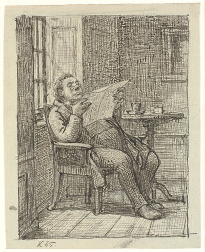 A Fat Gentleman Reading a Newspaper with His Coffee by Wilhelm Marstrand