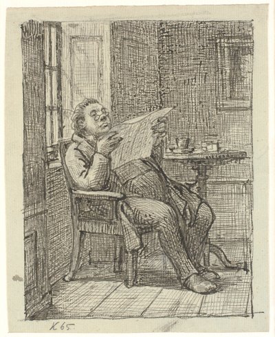A Fat Gentleman Reading a Newspaper with His Coffee by Wilhelm Marstrand