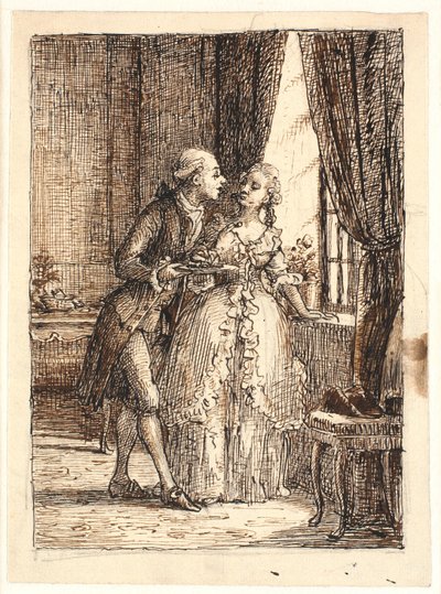 A Young Couple. Crown Prince Frederick (Frederick V) Eating Cherries with Crown Princess Louise at Charlottenborg by Wilhelm Marstrand
