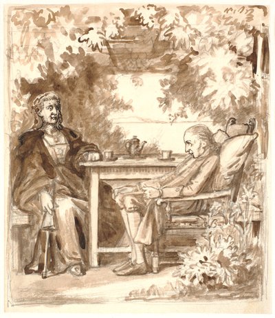 Ewald receives a visit from his hard-hearted mother in a pavilion with a view towards Hven in Rungsted by Wilhelm Marstrand