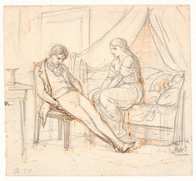 Interior with Melancholic Young Man and a Girl on a Bed by Wilhelm Marstrand