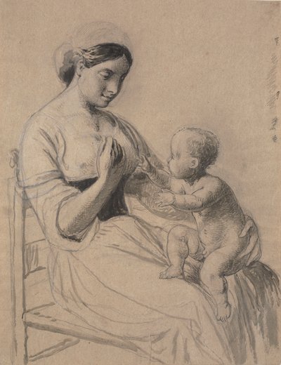 Italian Woman with Naked Child on Lap by Wilhelm Marstrand