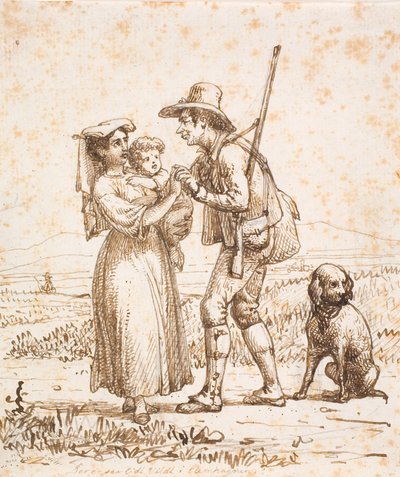 Italian Hunter with Dog Welcomed by Wife and Child by Wilhelm Marstrand