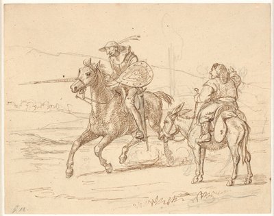 While Sancho Watches, Don Quixote Attacks by Wilhelm Marstrand