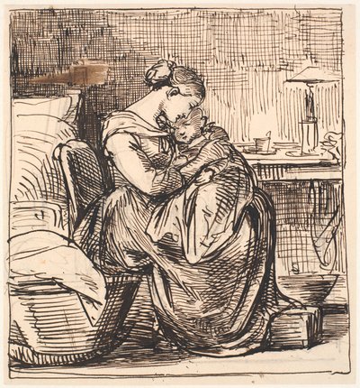 Mother with Sleeping Child on Lap in Bedroom by Wilhelm Marstrand