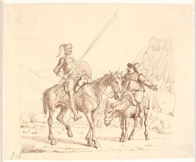 Sancho on the donkey explaining something to Don Quixote by Wilhelm Marstrand