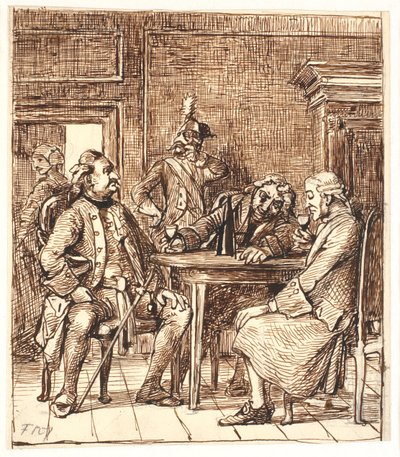 Scene from the Lying-in Room. Corfitz Drinks Rhine Wine with the Officer and Jens Olsen by Wilhelm Marstrand