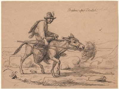 Striving for the ideal. Italian donkey rider drives the animal forward by holding a wisp of hay on a stick in front of its nose by Wilhelm Marstrand