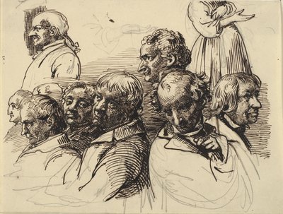 Study Sheet with Eight Male Heads and a Headless Woman by Wilhelm Marstrand
