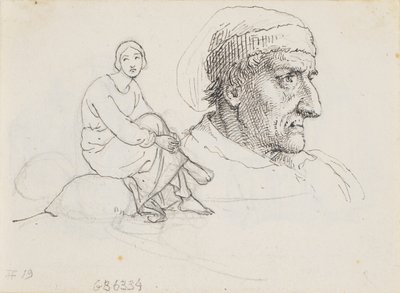 Study Head and Seated Woman by Wilhelm Marstrand