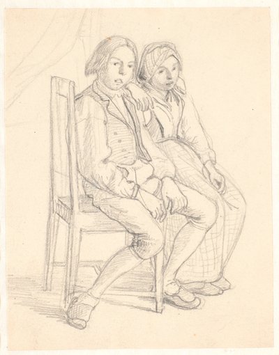 Swedish Girl and Boy Sitting on a Chair by Wilhelm Marstrand