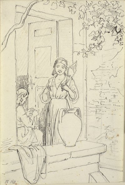 Two Italian Women in a Doorway, One with a Spindle by Wilhelm Marstrand