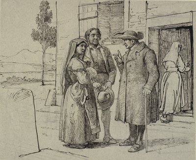 Outside a House, a Priest Admonishes a Young Couple by Wilhelm Marstrand
