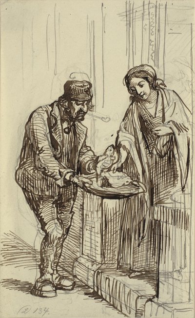 Young Lady and Fishmonger by Wilhelm Marstrand