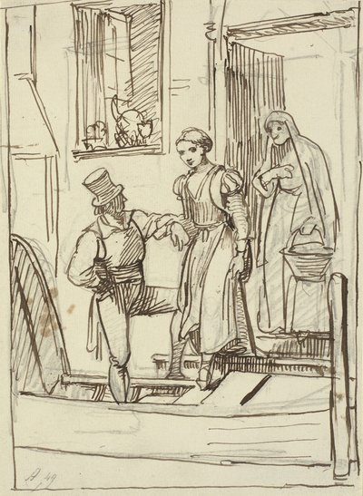 Young Girl and Old Woman Helped by a Man into a Gondola by Wilhelm Marstrand