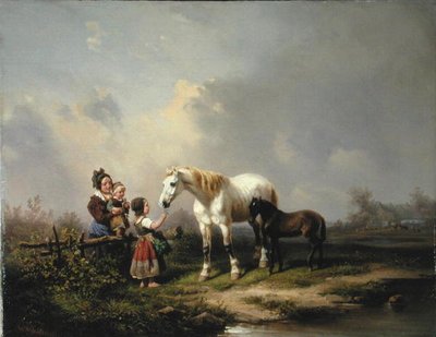 Feeding the Mare and the Foal by Wilhelm Meyerheim