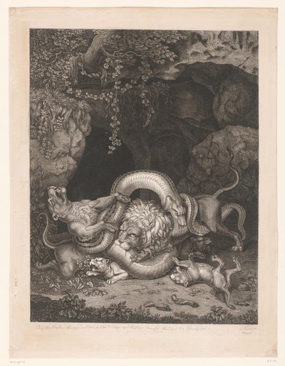 Lion and Lioness Protecting Cubs from a Snake by Wilhelm Tischbein