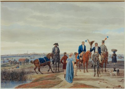 Meeting of a Couple with Officers in Front of Munich by Wilhelm von Kobell