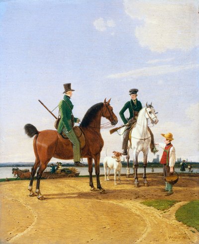 Hunter and Lord at the River Isar with View of Munich by Wilhelm von Kobell