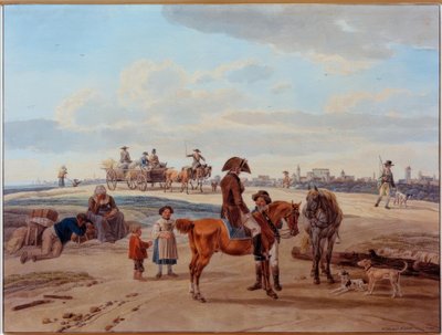 Rider, Peasants, and Cart in Front of a City by Wilhelm von Kobell