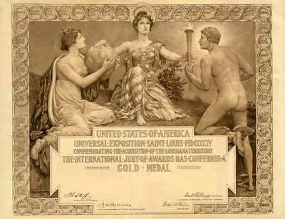 Louisiana Purchase Exposition Blank Gold Medal Certificate, 1904 by Will H. Low