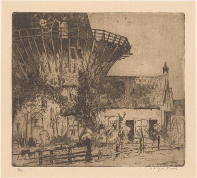 House at the Foot of a Windmill in Leidschendam by Willem Adrianus Grondhout (signed by artist)
