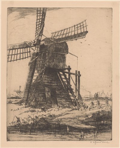 Mill on the water near Leiden by Willem Adrianus Grondhout (signed by artist)