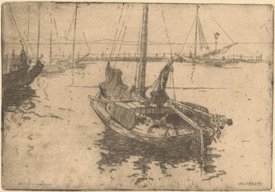 Boats in the Harbor of Volendam by Willem Adrianus Grondhout (signed by artist)