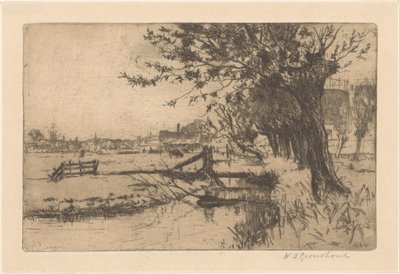 Ditch near the Municipal Gas Factory in Binckhorst, The Hague by Willem Adrianus Grondhout (signed by artist)