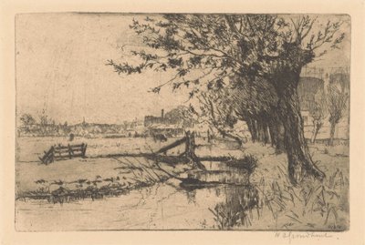 Ditch by the Municipal Gas Factory in the Binckhorst in The Hague by Willem Adrianus Grondhout (signed by artist)
