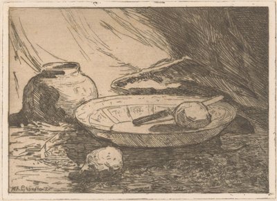 Still Life with Pot and Bowl by Willem Adrianus Grondhout (signed by artist)