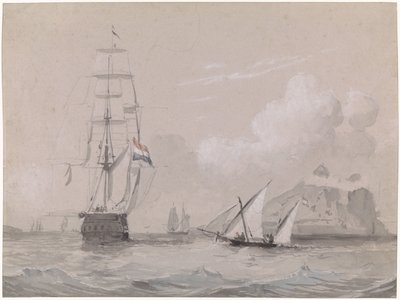 Dutch Sailing Ship off the Coast of Gibraltar by Willem Anthonie van Deventer