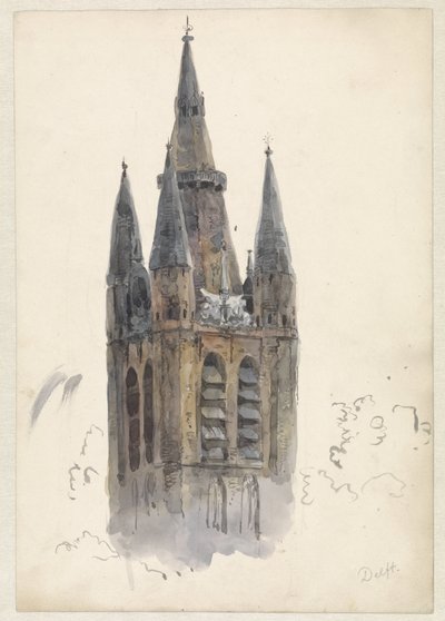 Church Tower in Delft by Willem Anthonie van Deventer
