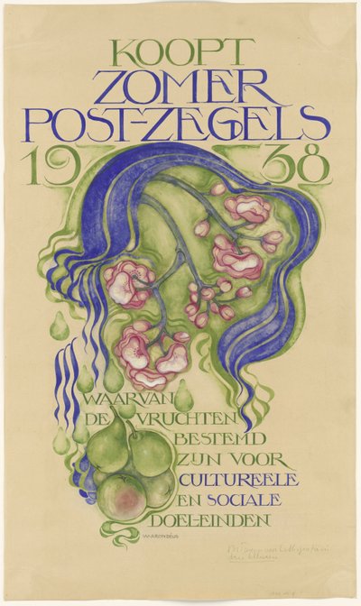 Design for a Poster for the Sale of Summer Stamps for the Year 1938 by Willem Arondéus (signed by artist)