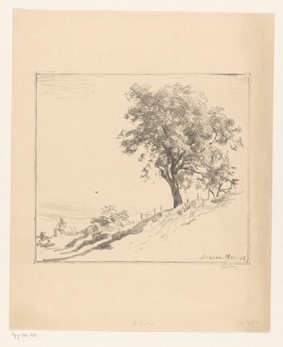 Landscape with Tree on a Dike in Dieren by Willem Bastiaan Tholen (signed by artist)