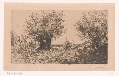 Landscape with Meadow, Pollard Willows, and Fence by Willem Bastiaan Tholen (signed by artist)