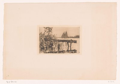 Gangplank on the Shore, with Two Sailboats in the Background by Willem Bastiaan Tholen