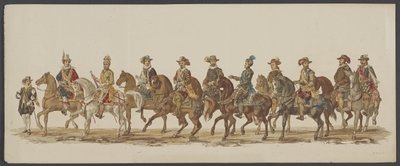 Delft Parade of 1862, Fourth Group (Fourth Lustrum of the Royal Academy in Delft - 1862 - Costumed Parade) by Willem Bernardus IJzerdraat