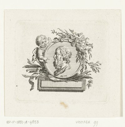 Bust of Homer on Medallion Held by Angel and Decorated with Flowers and Palm Branches by Willem Bilderdijk