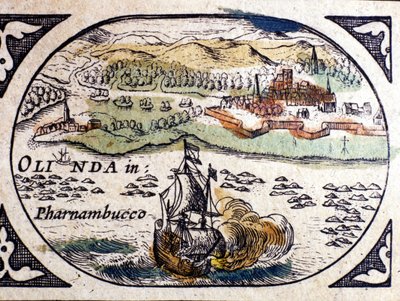 Brazil, view of Pernambuc (Recife), Atlas by W. G. Blaeu, Amsterdam 1600 by Willem Blaeu