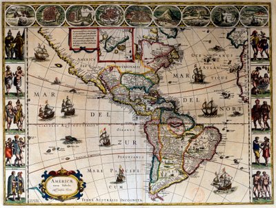 Geographic map of America. In Le theatre du monde ou le nouvel atlas Amsterdam produced by Willem Janszoon Blaeu (1571-1638) by Willem Blaeu