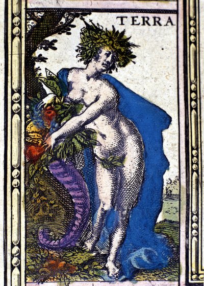 The Earth, one of the four elements represented in the Atlas of W. Blaeu printed in Amsterdam in 1655 by Willem Blaeu