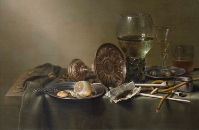 Still Life with Glasses and Tobacco by Willem Claesz. Heda