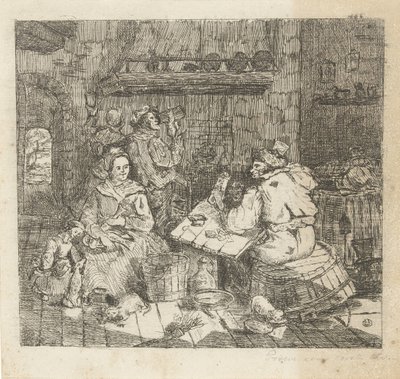 Men Playing Cards and Drinking in the Kitchen by Willem Cornelis van Dijk