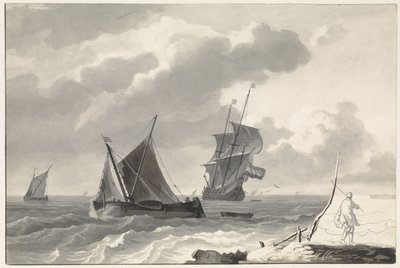 Sailing Ships on Rough Waters off the Coast by Willem Gruyter jr.