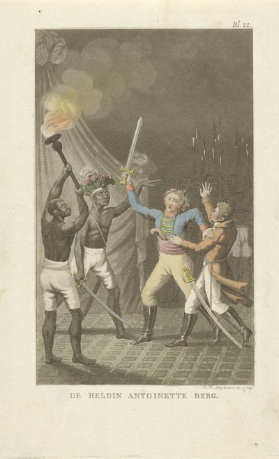Two Figures with Swords by Two Black Men by Willem Hendrik Hoogkamer