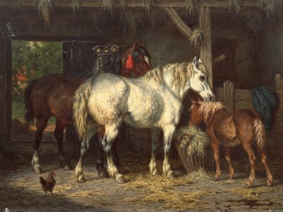Horses in Stable by Willem Jacobus Boogaard